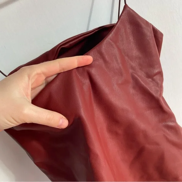 ALIX NYC Hirst Bodysuit Faux Leather Marroon Red Sleeveless Back Cut Out M - Picture 7 of 15